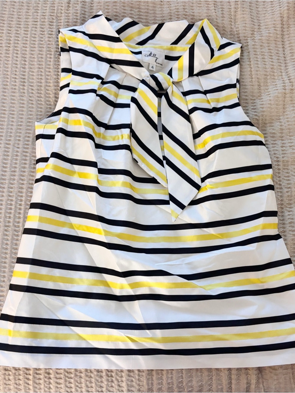 Milly Striped Tie Neck Blouse